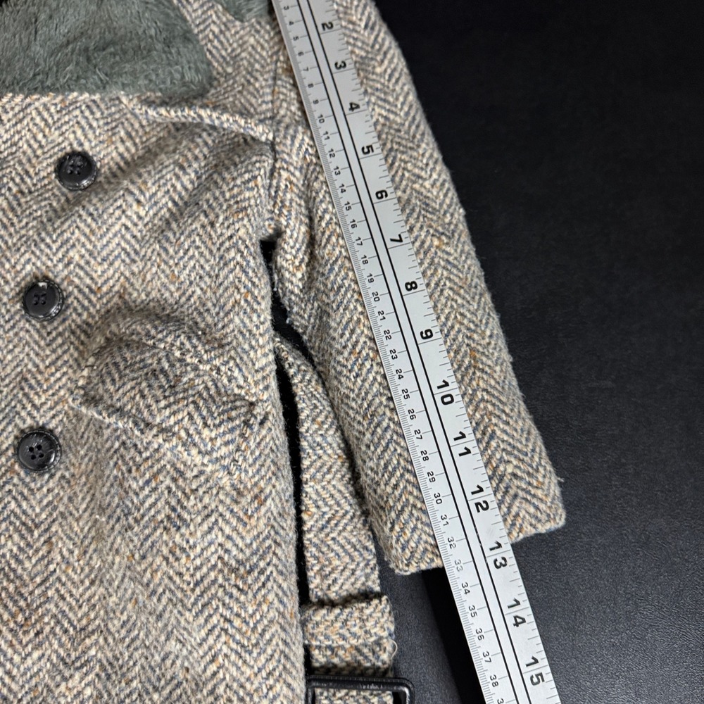 Vintage Herringbone Tweed Toddler 12 Mo 1 YO Overcoat Faux Fur Belted Tweed Coat - Picture 6 of 8